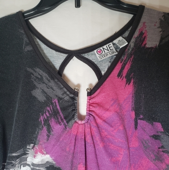One Step Up Pink and Black Short Sleeve Shirt Sz 1X - Picture 5 of 9